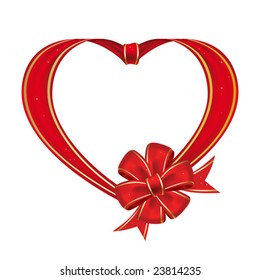 Heart with bow from red ribbon  on a white background