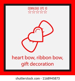 heart bow, ribbon bow, gift decaration vector icon