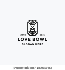 Heart and bowl logo template. Kitchenware and love symbol vector design.