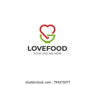 Heart And Bowl Logo Template. Kitchenware And Love Symbol Vector Design. Natural Nutrition Illustration