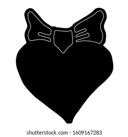 Heart with bows icon isolated on white background. Gift. Black silhouette. Hand drawn doodle. Valentine Heart  vector logo. Flat design style. Vector illustration.