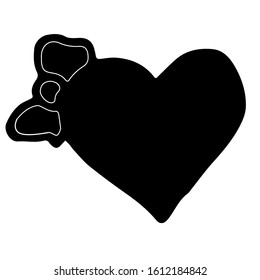 Heart with bows icon isolated on white background. Gift. Black silhouette. Hand drawn doodle. Valentine Heart  vector logo. Flat design style. Vector illustration.