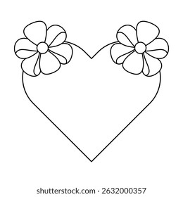Heart with Bows Outline Vector Illustration. A large heart shape decorated with two ribbon bows positioned symmetrically at the top corners.