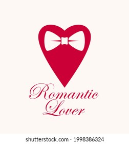 Heart with bowtie romantic lover gentleman hipster vector logo or icon.