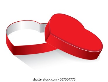 Heart box and Bright gift isolated on white background. Valentine's and wedding Day in holiday. Vector Red Heart Gift Box.