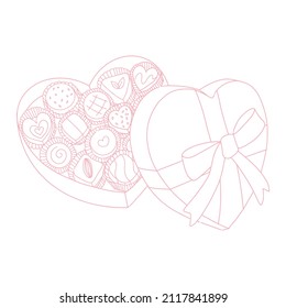 a heart box of chocolates line illustration love valentine day gift box 