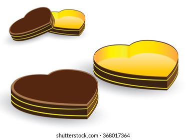 Heart box and Box gift isolated on white background. Valentine's Day and wedding Day in holiday. Vector brown Heart Gift Box.