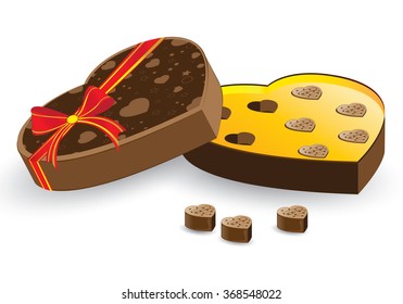 Heart box and Gift box isolated on white background. Valentine's and wedding Day. Vector brown Heart Gift Box.