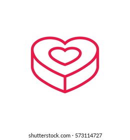 heart box gift thin line red icon on white background, happy valentine day