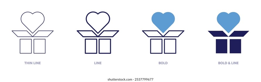 Heart box icon in 4 different styles. Thin Line, Line, Bold, and Bold Line. Duotone style. Editable stroke.
