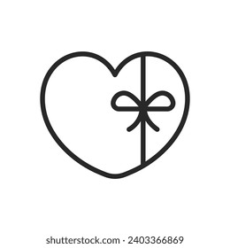 Heart Box Icon - Linear Isolated Pictogram for Elegant Gift of Love. Ribbon Wrapped Valentine's Day Present, Affectionate Surprise Vector Design