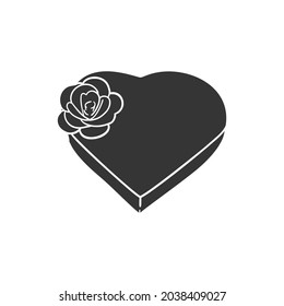 Heart Box Icon Silhouette Illustration. Valentine's Gift Vector Graphic Pictogram Symbol Clip Art. Doodle Sketch Black Sign.