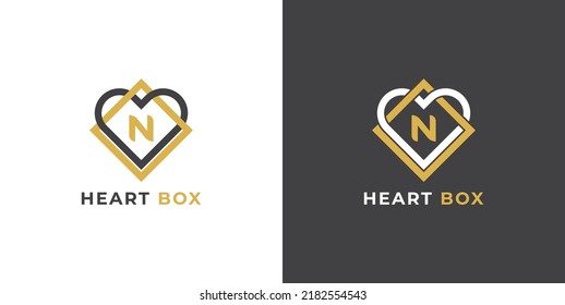 Heart Box Logo Concept sign icon symbol Design with Letter N. Medical Health Care logo Design. Vector illustration logo template
