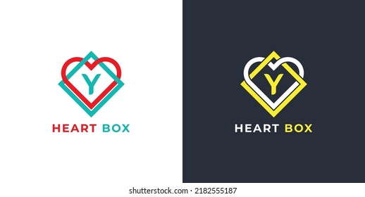 Heart Box Logo Concept sign icon symbol Design with Letter Y. Medical Health Care logo Design. Vector illustration logo template