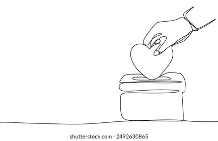 
Heart in box one line continuous. Heart in hand line art. Hand drawn vector art.