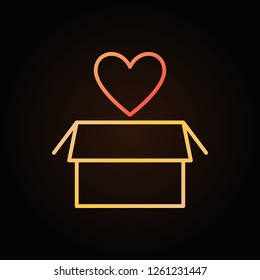 Heart with box vector colored donation outline icon on dark background
