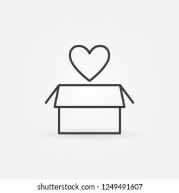Heart with box vector simple donation icon or symbol in thin line style