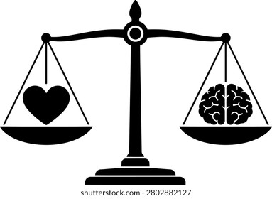 Heart and brain balance scale icon in solid black style