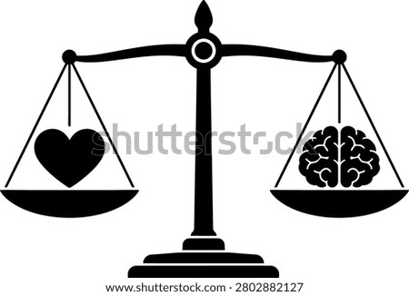 Heart and brain balance scale icon in solid black style
