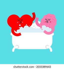 Heart and brain Bathing in bath. Romantic relationship. Love illustration 3
