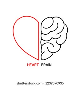 Heart and Brain concept, conflict between emotions and rational thinking, teamwork and balance between soul and intelligence. Outline icon design, vector illustration.