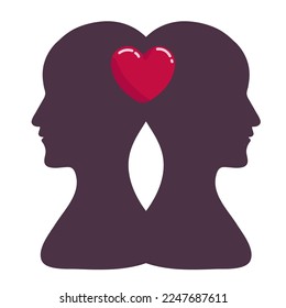 Heart and Brain concept, conflict between emotions and rational thinking, teamwork and balance between soul and intelligence. Vector logo or icon design