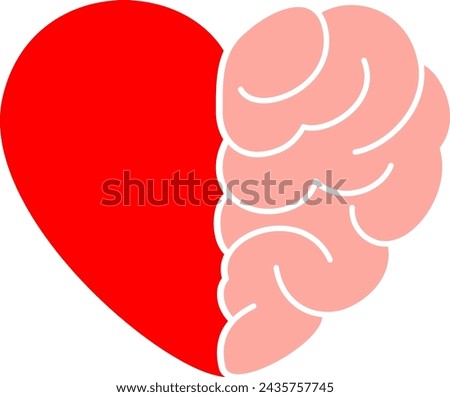 Heart and Brain concept, conflict between emotions and rational thinking, teamwork and balance between soul and intelligence. Vector illustration.
