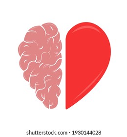 Heart and Brain concept. Emotional Quotient and Intelligence. Icon and logo. Emotions and rational thinking. Balance between soul and intellect. Vector illustration.