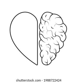 Heart and Brain concept. Emotional Quotient and Intelligence. Icon and logo. Emotions and rational thinking. Vector illustration.