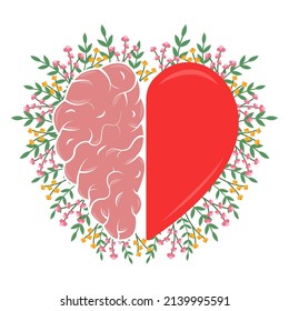 Heart and Brain concept. Emotional Quotient and Intelligence. Icon and logo. Emotions and rational thinking. Balance between soul and intellect. Vector illustration.