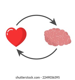 Heart and Brain concept. Emotional Quotient and Intelligence. Icon and logo. Emotions and rational thinking. Balance between soul and intellect. Vector illustration.