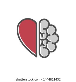 Heart and Brain concept isolated on white background. Vector illustration. Eps 10.