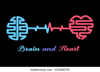 Heart and brain connected, Emotions and logic concept.