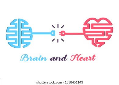 Heart and brain connected, Emotions and logic concept.