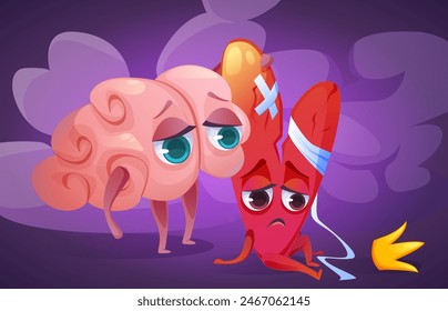 Heart and brain connection. Sad love emotion concept illustration. Physical and mental health balance care for people. Harmony partnership between human organ. Creative psychological connectivity