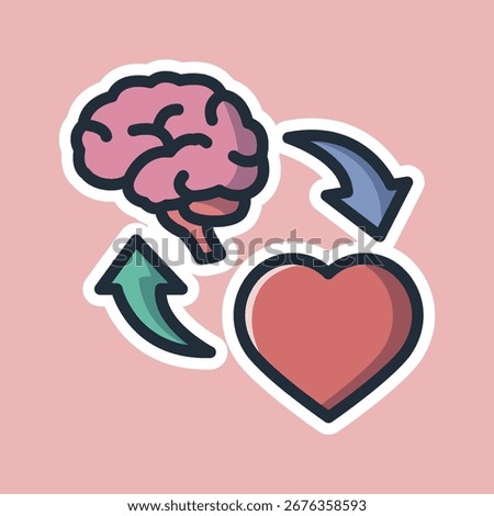 heart and brain editable cartoon style sticker vector