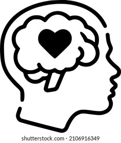 Corazón en el cerebro. Icono de caída en amor. Amor en el cerebro. 