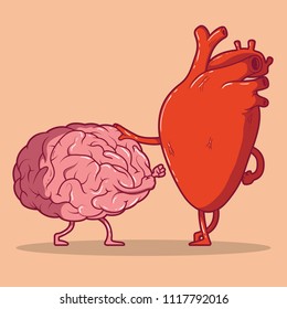 Heart And Brain Fighting Vector Illustration. Love, Hate, Relation, Decision, Responsibility Design Concept