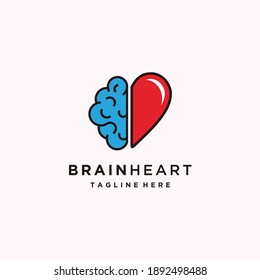 Heart and Brain Flat Logo Design, Vector Icon