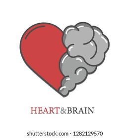 Heart and Brain flat modern icon logo vector design. Interaction between soul and intelligence, emotions and rational thinking or teamwork and balance