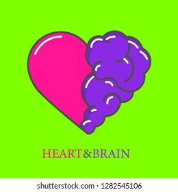 Heart and Brain flat modern icon logo vector design. Interaction between soul and intelligence, emotions and rational thinking or teamwork and balance