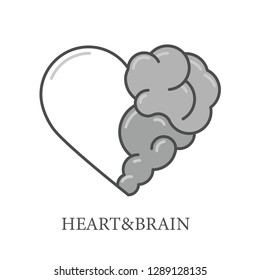 Heart and Brain flat modern icon logo vector design. Interaction between soul and intelligence, emotions and rational thinking or teamwork and balance