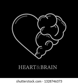 Heart and Brain flat modern icon logo vector design. Interaction between soul and intelligence, emotions and rational thinking or teamwork and balance