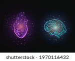 heart and brain futuristic vector, heart and brain technology illustration.