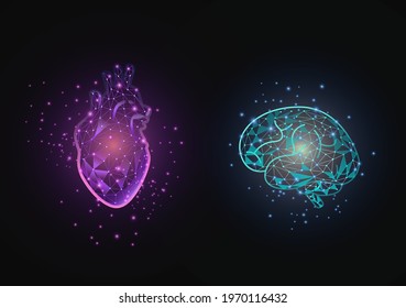 Heart And Brain Futuristic Vector, Heart And Brain Technology Illustration.