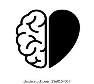 Icono de corazón y cerebro. Comparación entre la razón y la sensación de salud mental, signo de atención de la conciencia - vector de stock