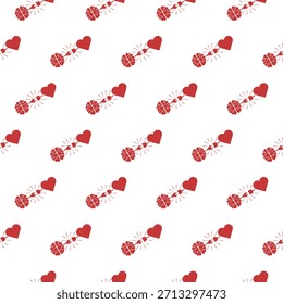 Heart and brain interactions electric plug connection seamless pattern isolated on white background