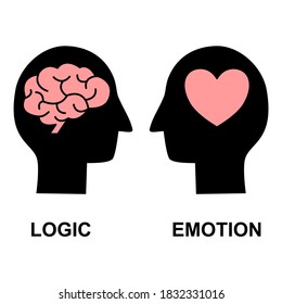 Heart and brain, logic and emotion concept vector illustration on white background. Thinking versus feeling.