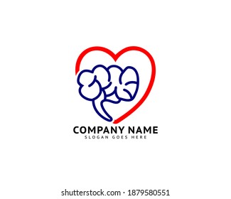Heart and Brain Logo Design Vector Illustration
