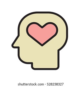 Heart Brain Logo silhouette view design vector template. Brainstorm think idea Logotype concept icon.